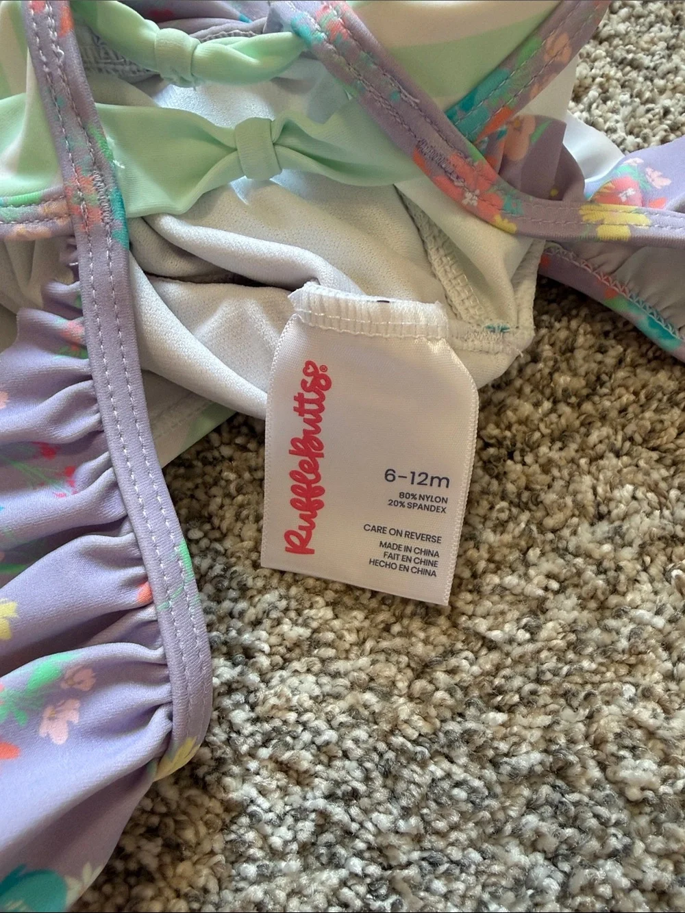 RuffleButts Lavender Floral One-Piece Swimsuit with Mint Straps
